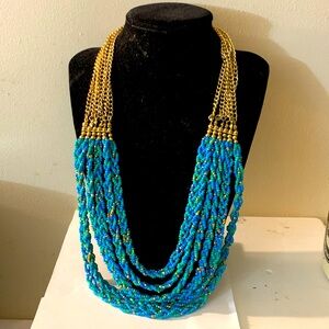 Talbots multi strand beaded necklace, turquoise gold